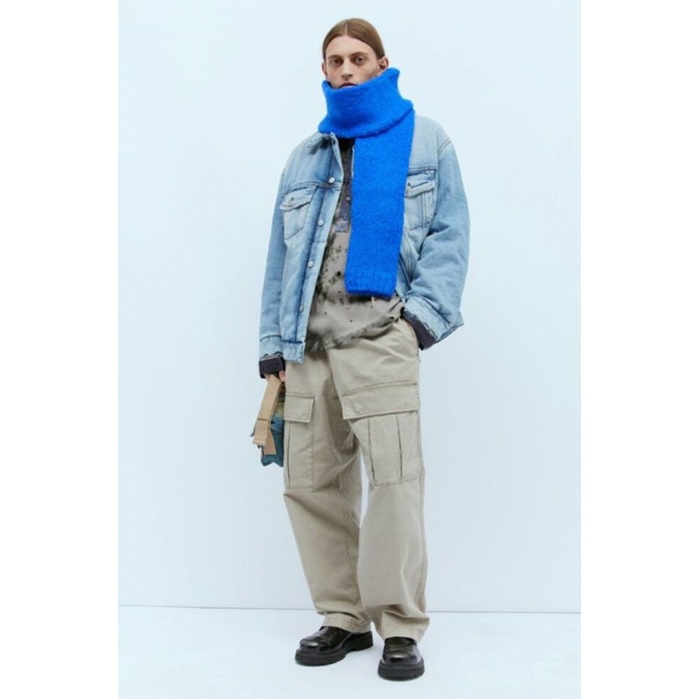 ACNE STUDIOS Wide Leg Flap Pockets Cargo Pants Beige Ripstop Cotton Men's Size M